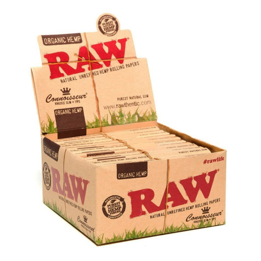 RAW Connoisseur Kingsize Papeles de Cáñamo Orgánico con Filtros (24uds/display)