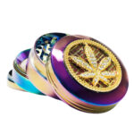 Grinder de Metal Rainbow Diamond Weed Leaf 4 Partes - 50mm (6uds/display)