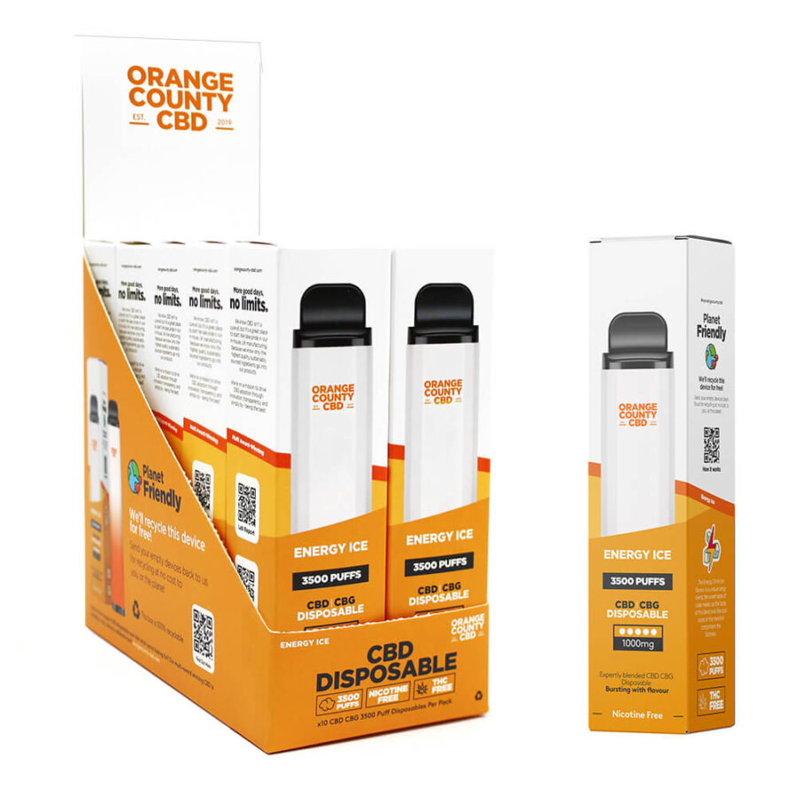 Orange County CBD 10ml Vape Desechable Energy Ice 600mg CBD + 400mg CBG - 3500 caladas (10uds/display)