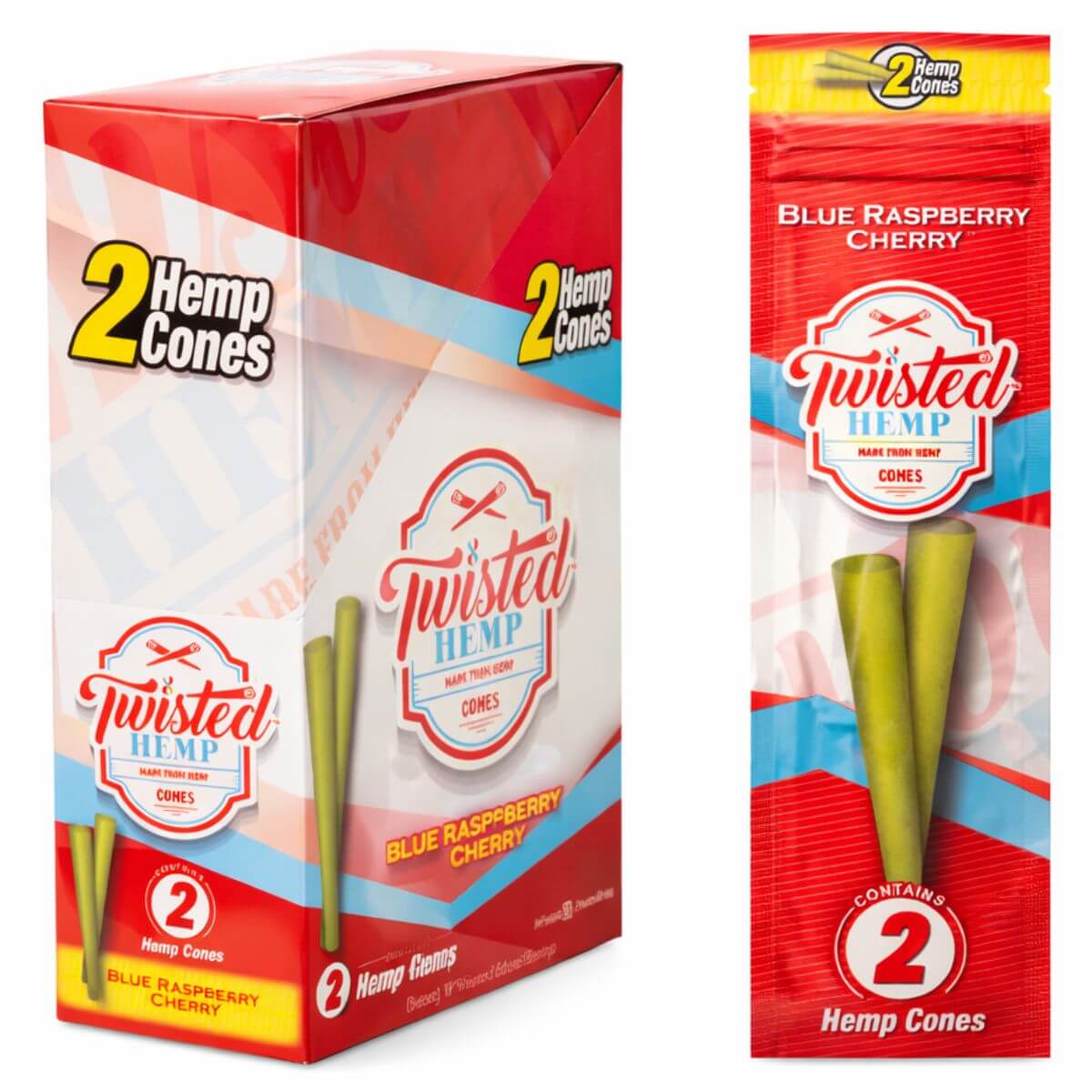 Conos Twisted Hemp de frambuesa azul y cereza (expositor de 10 unidades) Twisted Hemp Cones Blue Raspberry Cherry 10pcsdisplay