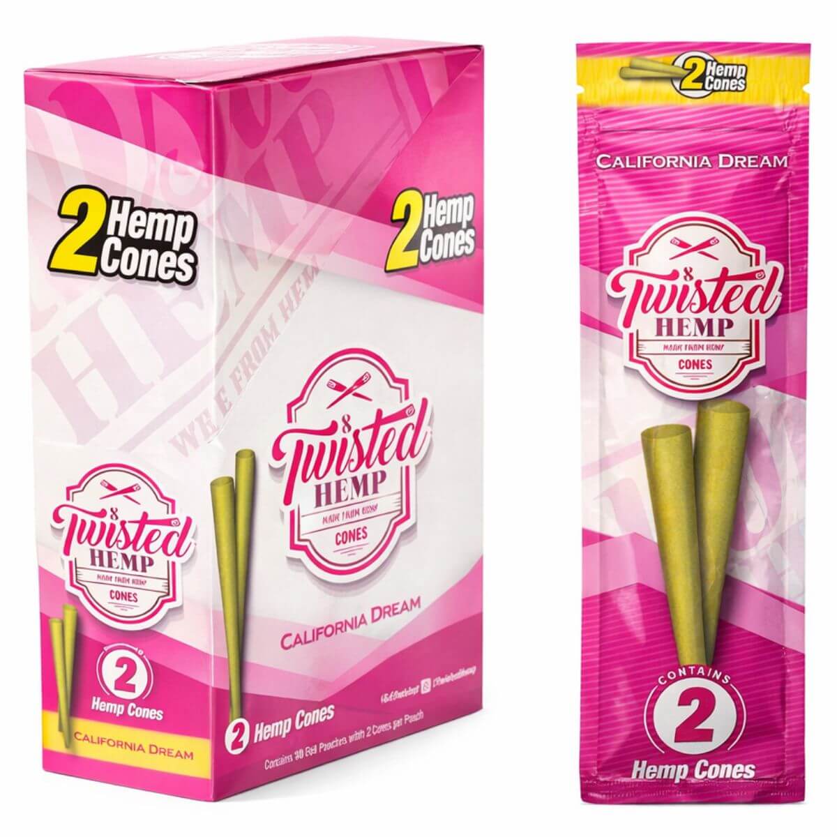 Twisted Hemp Cones California Dream (expositor de 10 unidades) Twisted Hemp Cones California Dream 10pcsdisplay