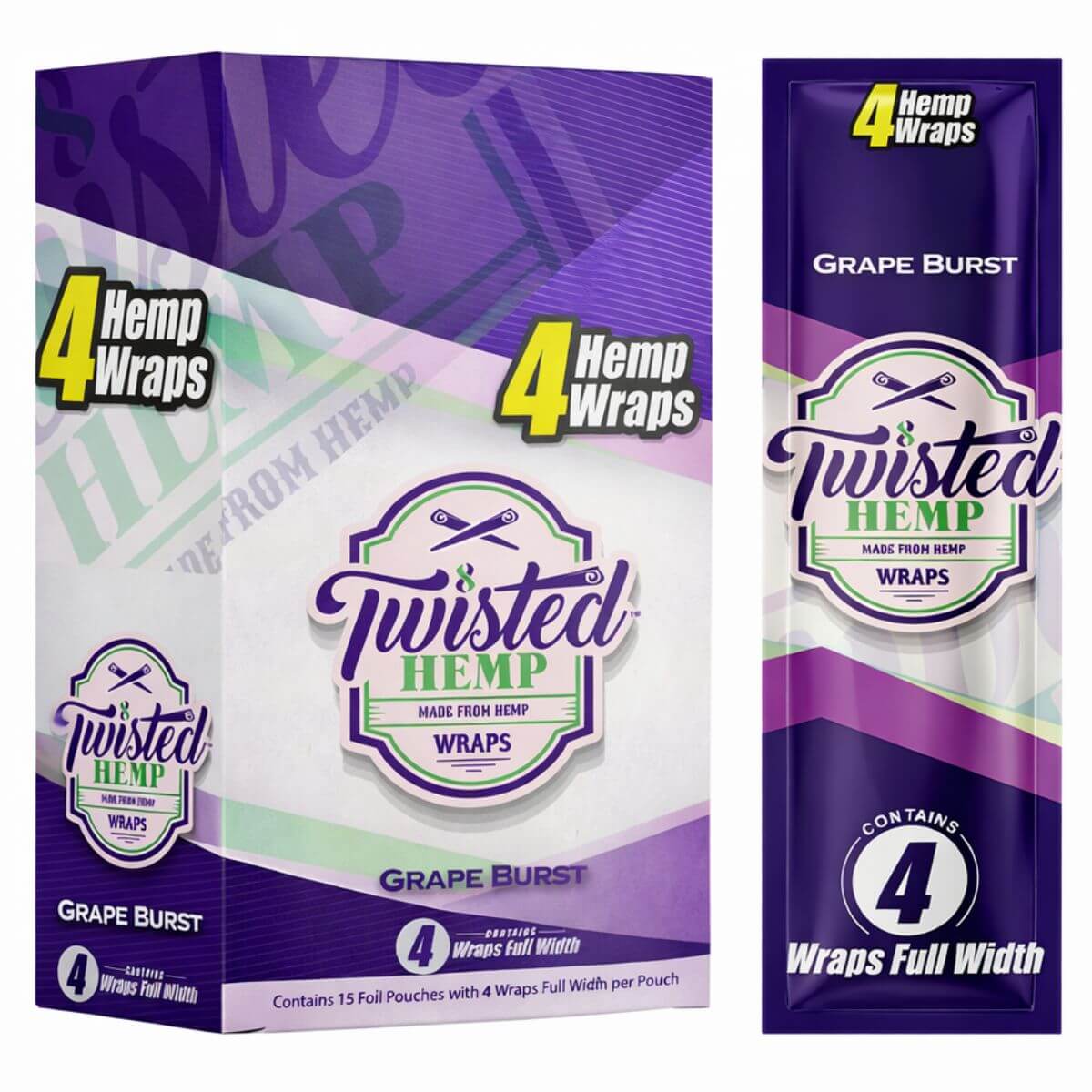 Twisted Hemp Wraps Grape Burst (expositor de 15 unidades) Twisted Hemp Wraps Grape Burst 15pcsdisplay