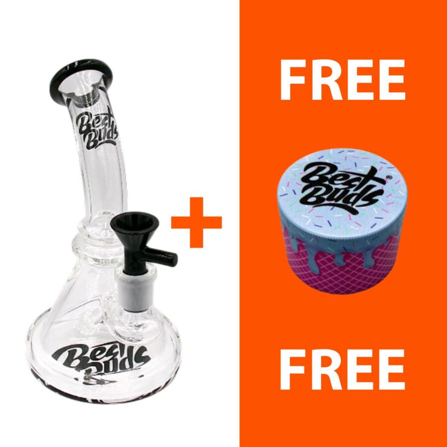 Best Buds Bent Neck Glass Bong 19.5cm Free gift