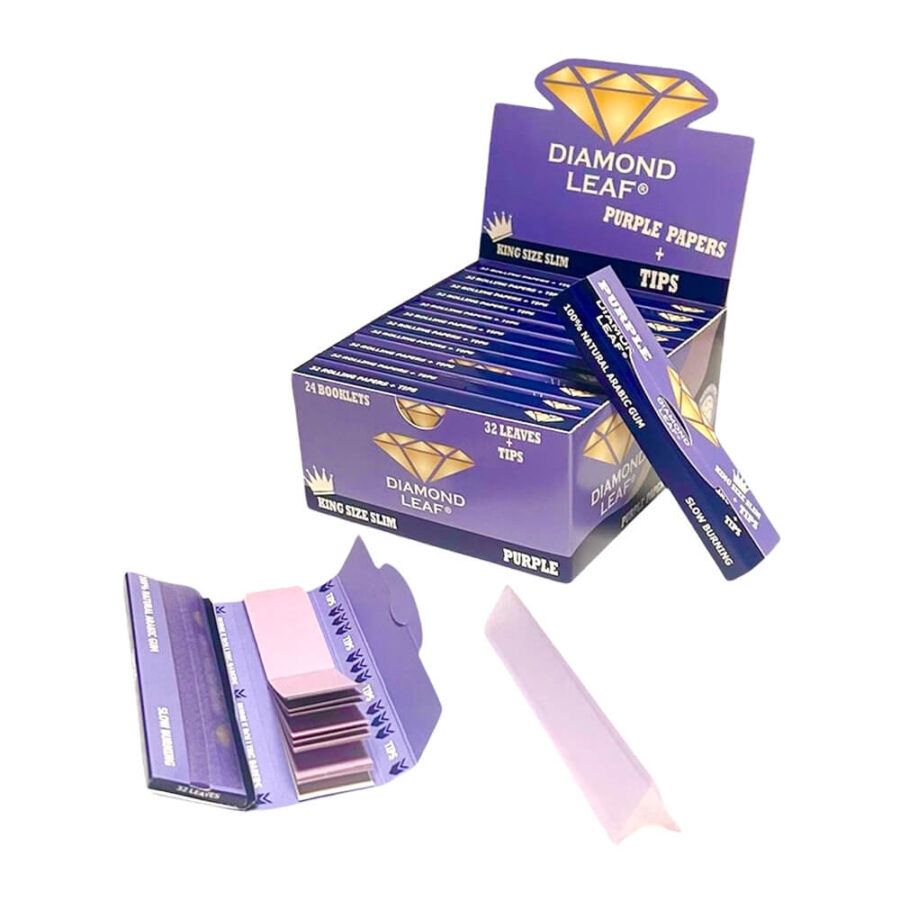 Diamond Leaf Colored Rolling Papers King Size Slim Purple (24pcs:display)