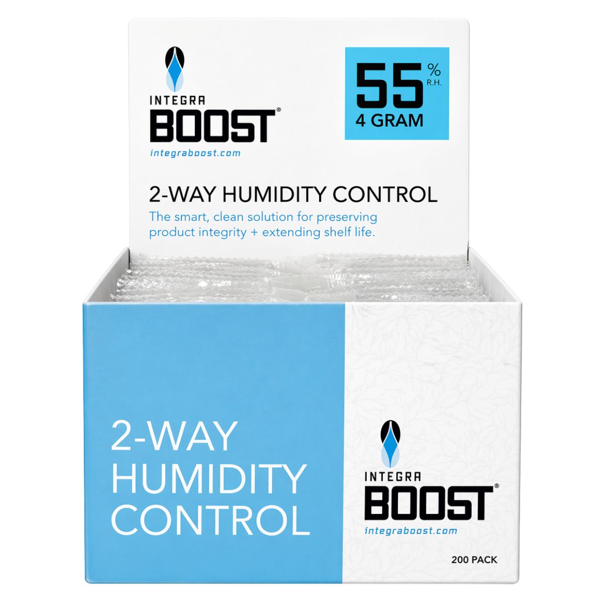 Integra Boost Control de humedad de 2 vías 55% HR - 4 gramos (200 piezas/pantalla) Integra Boost Control de humedad de 2 vías 55% HR - 4 gramos (200 piezas/pantalla)