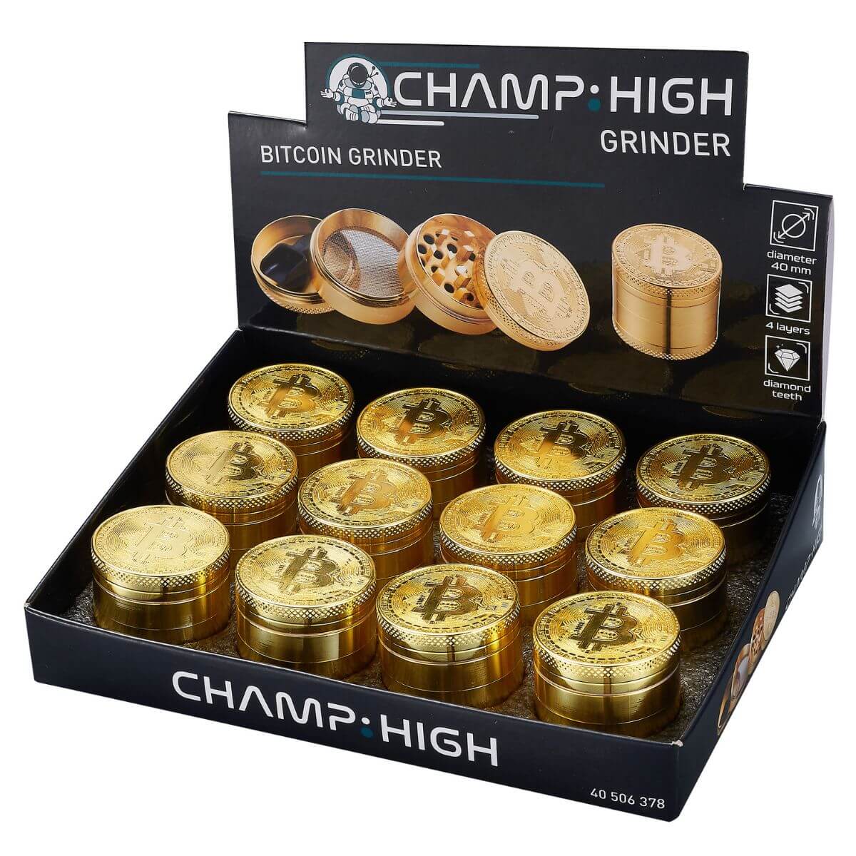 Champ High Grinder de Metal Bitcoin 4 Partes-40 mm (12 uds./expositor) Champ High Grinder de Metal Bitcoin 4 Partes-40 mm (12 uds./expositor)
