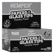 Hemper King Size Libreta de papel de liar blanco clásico + boquillas de cristal (20 uds.expositor) 6 mm