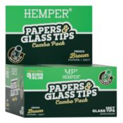 Hemper Librillo de Papel de Liar Marrón Natural King Size + Boquillas de Cristal (20 unidades/expositor) 6 mm