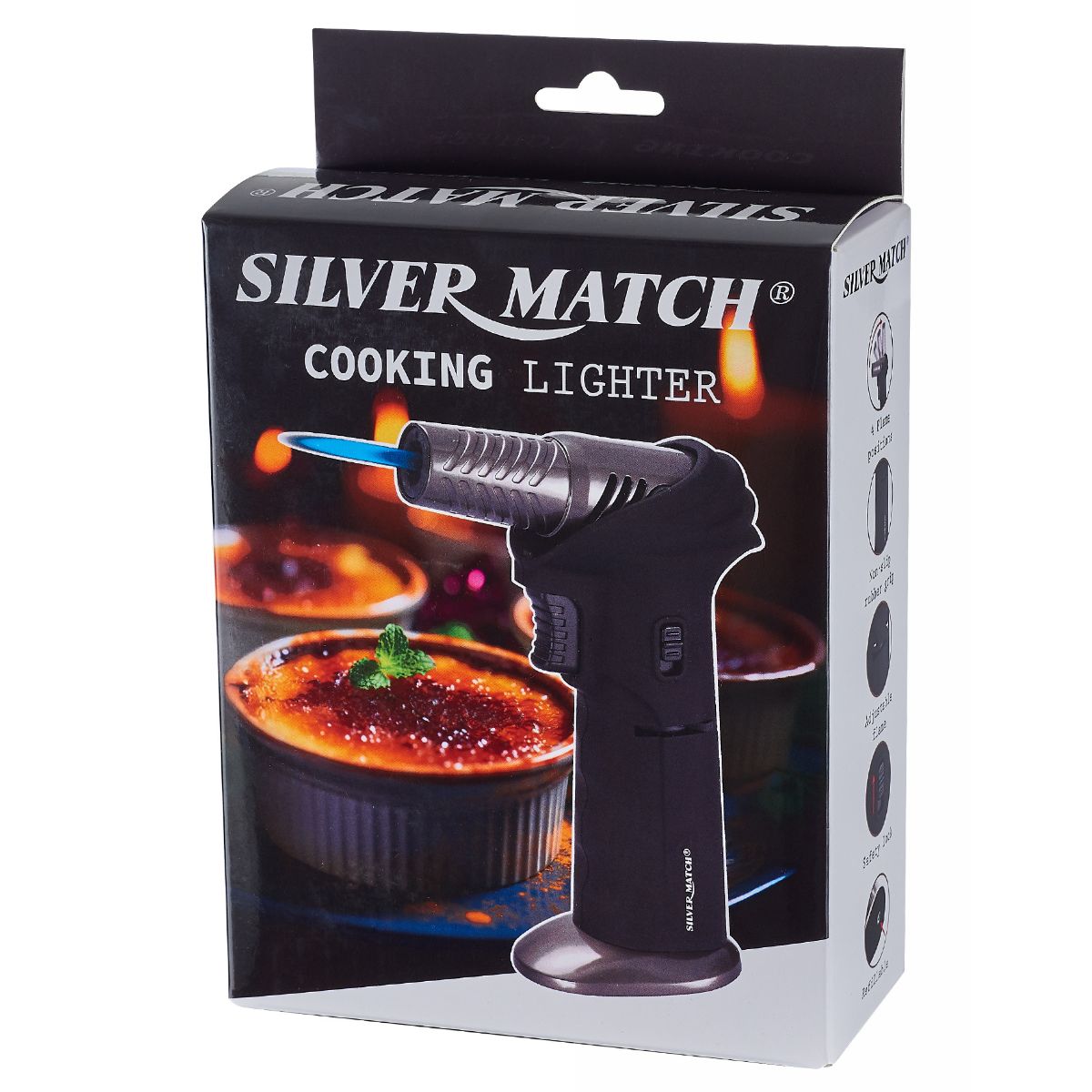 Silver Match Soplete de Crème Brûlée con Cabezal Rotatorio Silver Match Soplete de Crème Brûlée con Cabezal Rotatorio