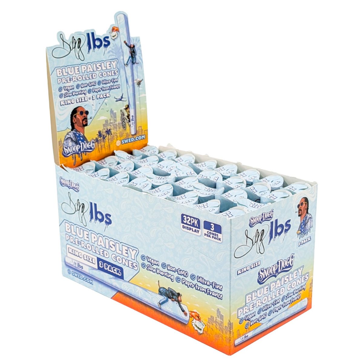 DOGG LBS Blue Paisley Conos Preliados (32 uds./expositor) - King Size Pack de 3 DOGG LBS Blue Paisley Conos Preliados (32 uds./expositor) - King Size Pack de 3