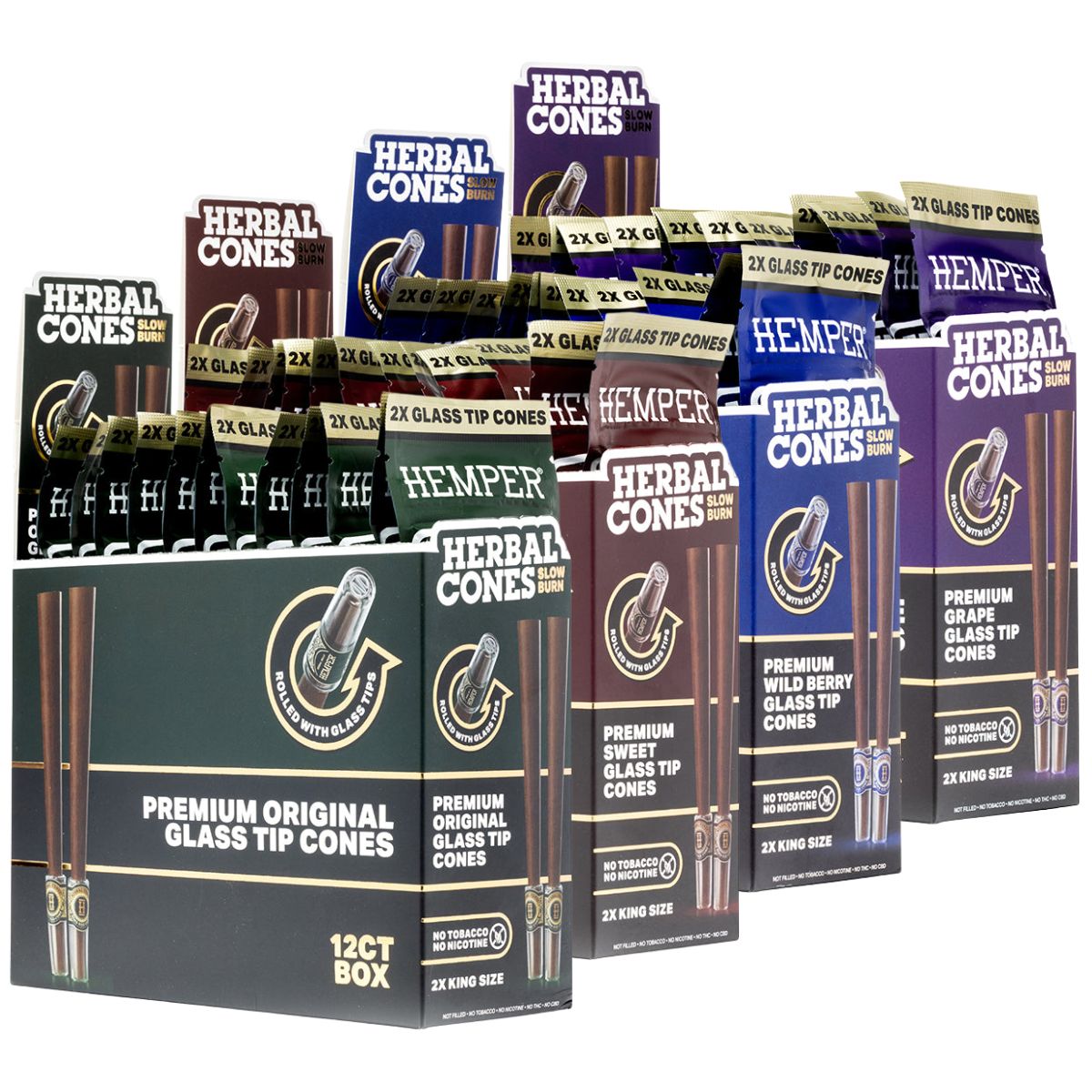 Hemper Conos herbales preliados King Size + boquilla de vidrio Pack de 2 (12 uds./expositor) Hemper Conos herbales preliados King Size + boquilla de vidrio Pack de 2 (12 uds./expositor)