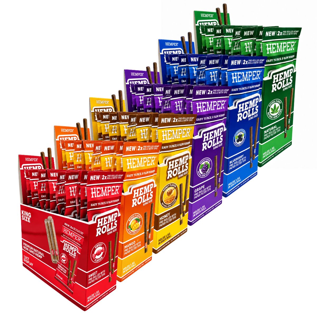 Hemper Rollos de Cáñamo Pre-Enrollados King Size + Boquilla de Papel Pack de 2 (12 uds/expositor) Hemper Rollos de Cáñamo Pre-Enrollados King Size + Boquilla de Papel Pack de 2 (12 uds/expositor)